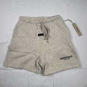 Fear of God Essentials Mens Sweat Shorts Oatmeal Heather Grey Logo Large NEW